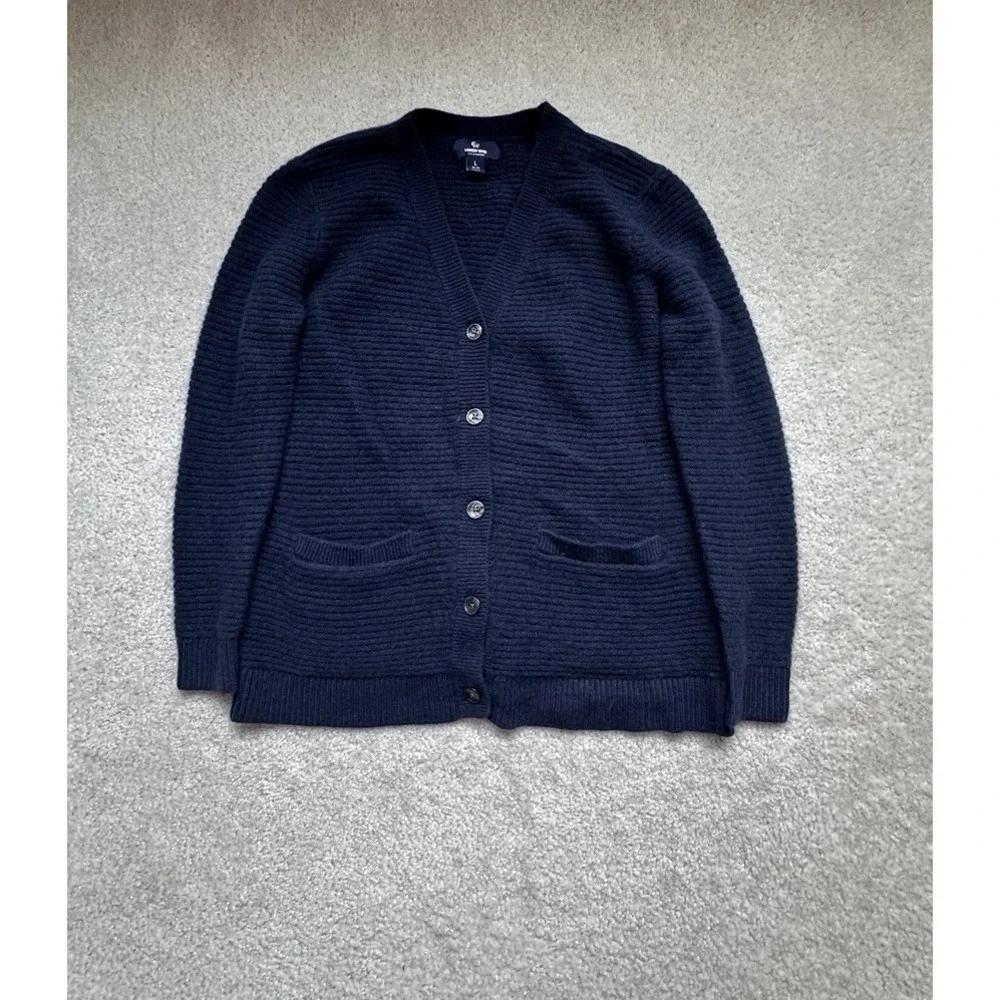 Lands' End Girls 100% Cashmere Cardigan Sweater Size L 14-16 Navy Blue